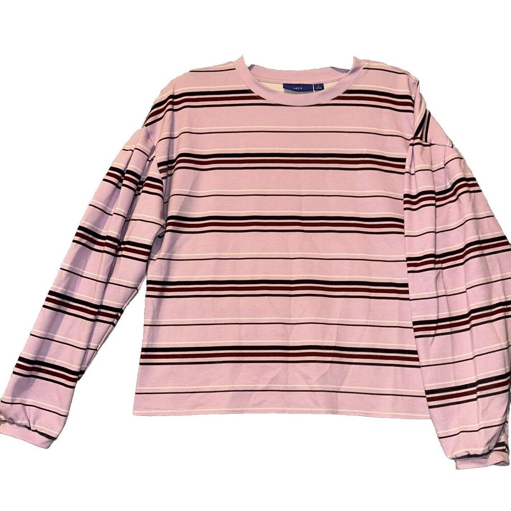 Apt 9 Small Lavender shirt with brown black and white strips 3/4 Sleeve